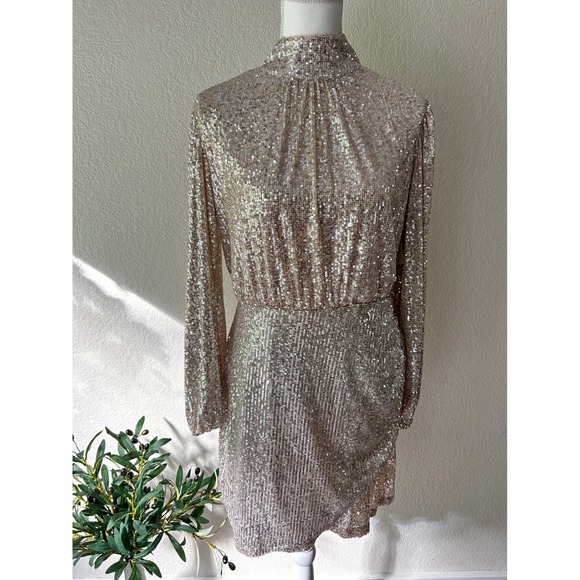 9 West Dresses & Skirts - Rose Gold Sequin Mock Neck Long Sleeve Tulip Mini‎ Dress Deadstock